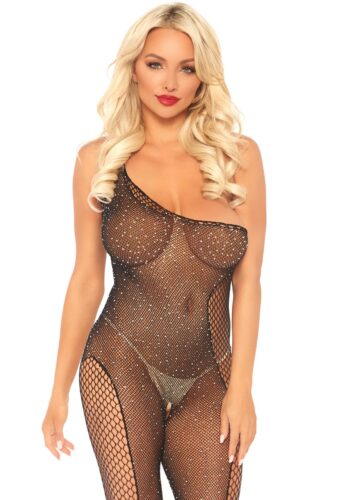 Bodystocking monospalla nero con brillantini Leg Avenue
