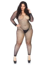 Catsuit in rete con brillantini manica lunga Leg Avenue 89233X (fronte intera)