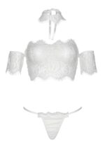 Top in pizzo bianco con maniche collarino string Leg Avenue