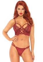 Completino intimo con bralette in pizzo bordeaux Leg Avenue
