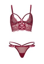 Completino intimo con bralette in pizzo bordeaux Leg Avenue