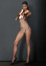 Bodystocking nero in rete con cappuccio - Leg Avenue Kink