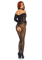 Bodystocking reversibile in pizzo nero