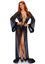 Abito da camera nero con bordo in velluto - Leg Avenue