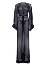 Abito da camera nero con bordo in velluto - Leg Avenue