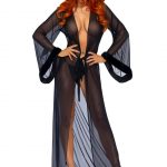 Abito da camera nero con bordo in velluto - Leg Avenue