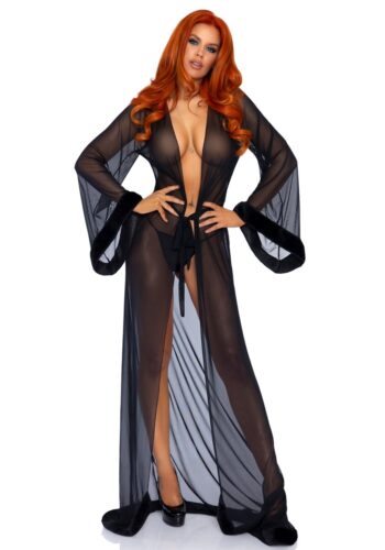 Abito da camera nero con bordo in velluto - Leg Avenue