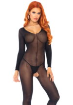 Catsuit velata nera aperta all'inguine - Leg Avenue