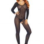 Catsuit velata nera aperta all'inguine - Leg Avenue
