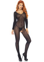 Catsuit velata nera aperta all'inguine - Leg Avenue