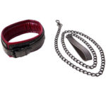 Collare con guinzaglio bondage in ecopelle nero rosso Sportsheets