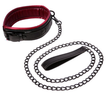 Collare con guinzaglio bondage in ecopelle nero rosso Sportsheets