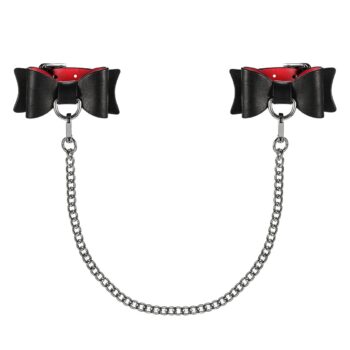 Manette con fiocco in ecopelle nera con catenella Obsessive