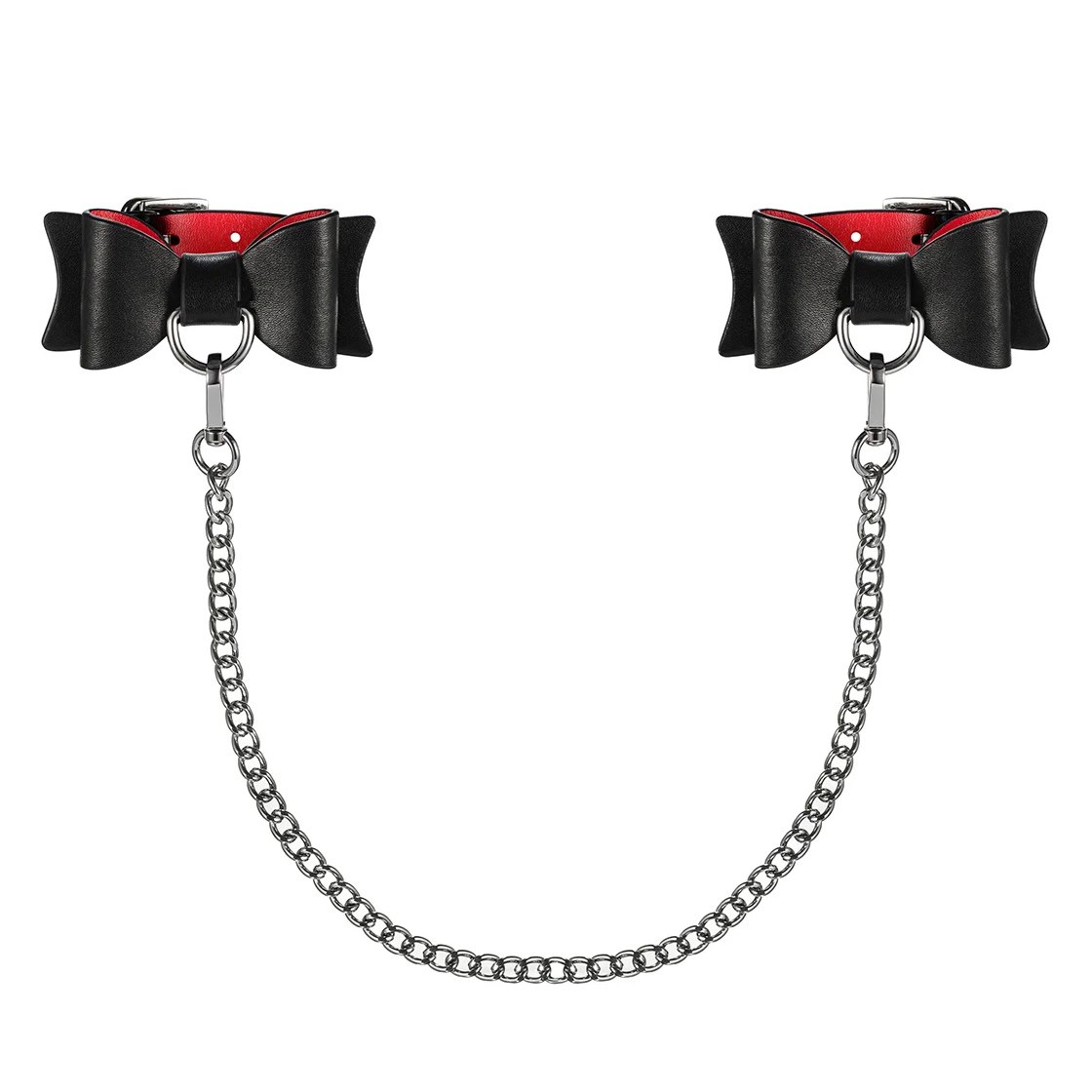 Manette con fiocco in ecopelle nera con catenella Obsessive (1) Manette con fiocco in ecopelle nera con catenella Obsessive