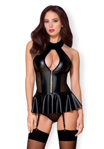 Corsetto effetto bagnato nero - obsessive