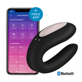 Vibratore nero bluetooth con telecomando e App per la coppia Satisfyer double joy