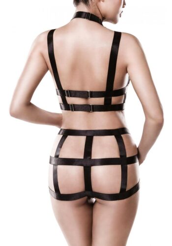 harness bondage bdsm kinky set 2 pezzi con pizzo stile vittoriano - grey velvet