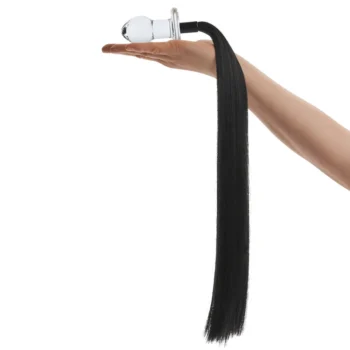 Plug Anale in vetro con coda di cavallo nera Glas (in mano)