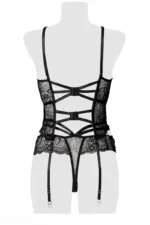 Set erotico pizzo 2 pezzi con reggicalze Grey Velvet su manichino (retro)