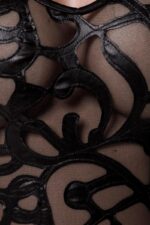 Dettaglio floreale Corsage reggicalze perizoma gambali wetlook Grey Velvet (Fronte)